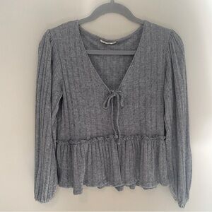 Altar'd State Pink Long Sleeve Peplum Top Shirt Blouse V-Neck Size XS Soft